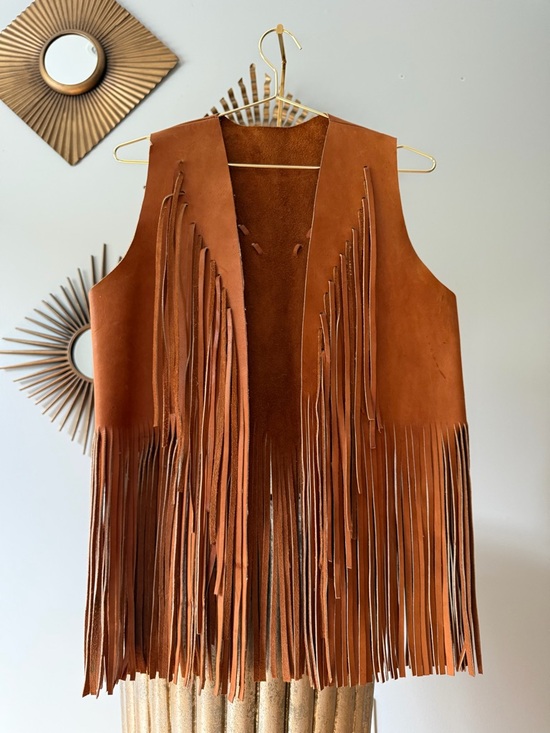 Vintage Jackets & Blazers - Vintage  Brown 70’s Boho Leather Fringe Vest